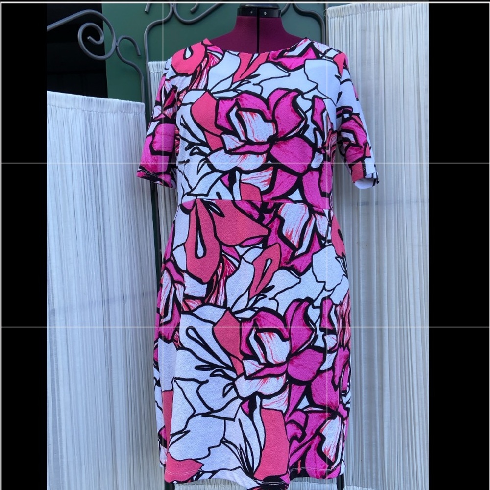 Vibrant pink floral Midi Dress- Size 18W